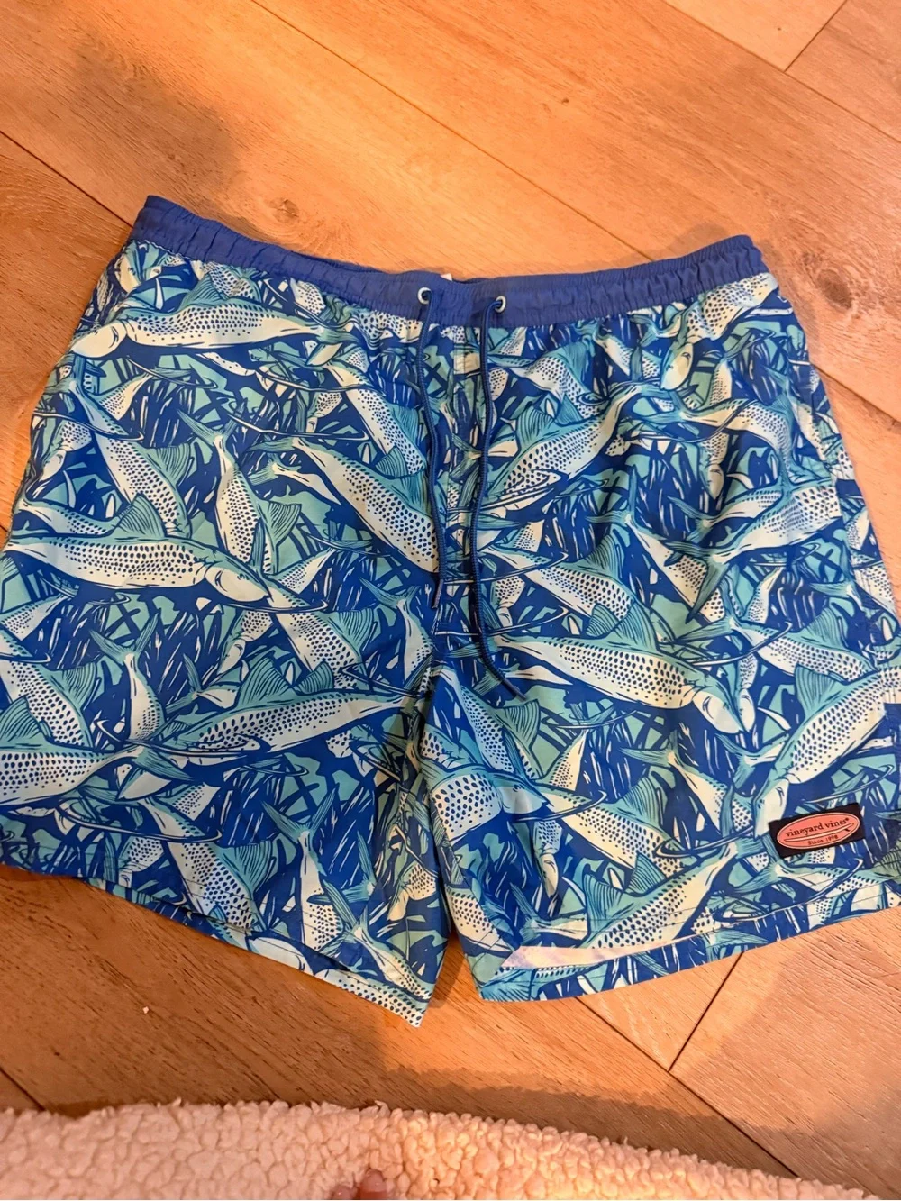 Vineyard Vines Blue Multi Fish-Print Swim Shorts